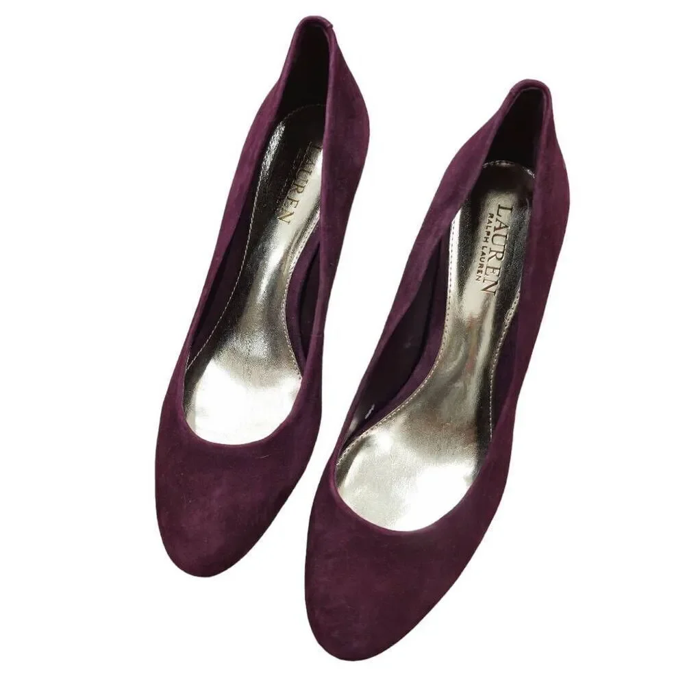 Lauren Ralph Lauren Pumps Heels‎ Women's Size 9B Burgundy Leather Round Toe